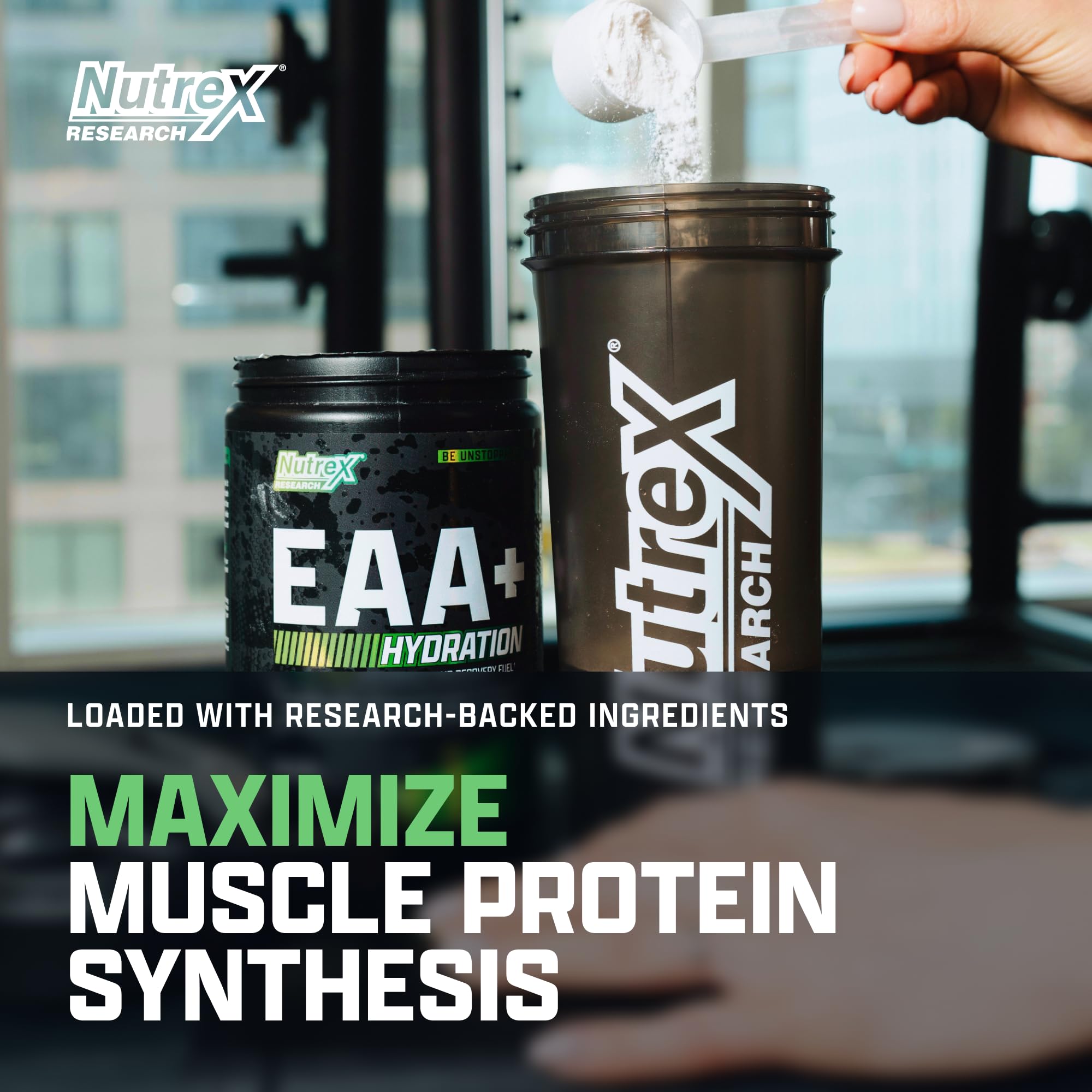 Nutrex Research EAA Hydration Maui Twist packaging highlights zero sugar and electrolytes