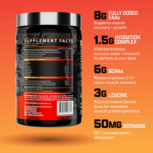 Nutrex Research EAA Hydration measuring scoop for precise amino dosing.