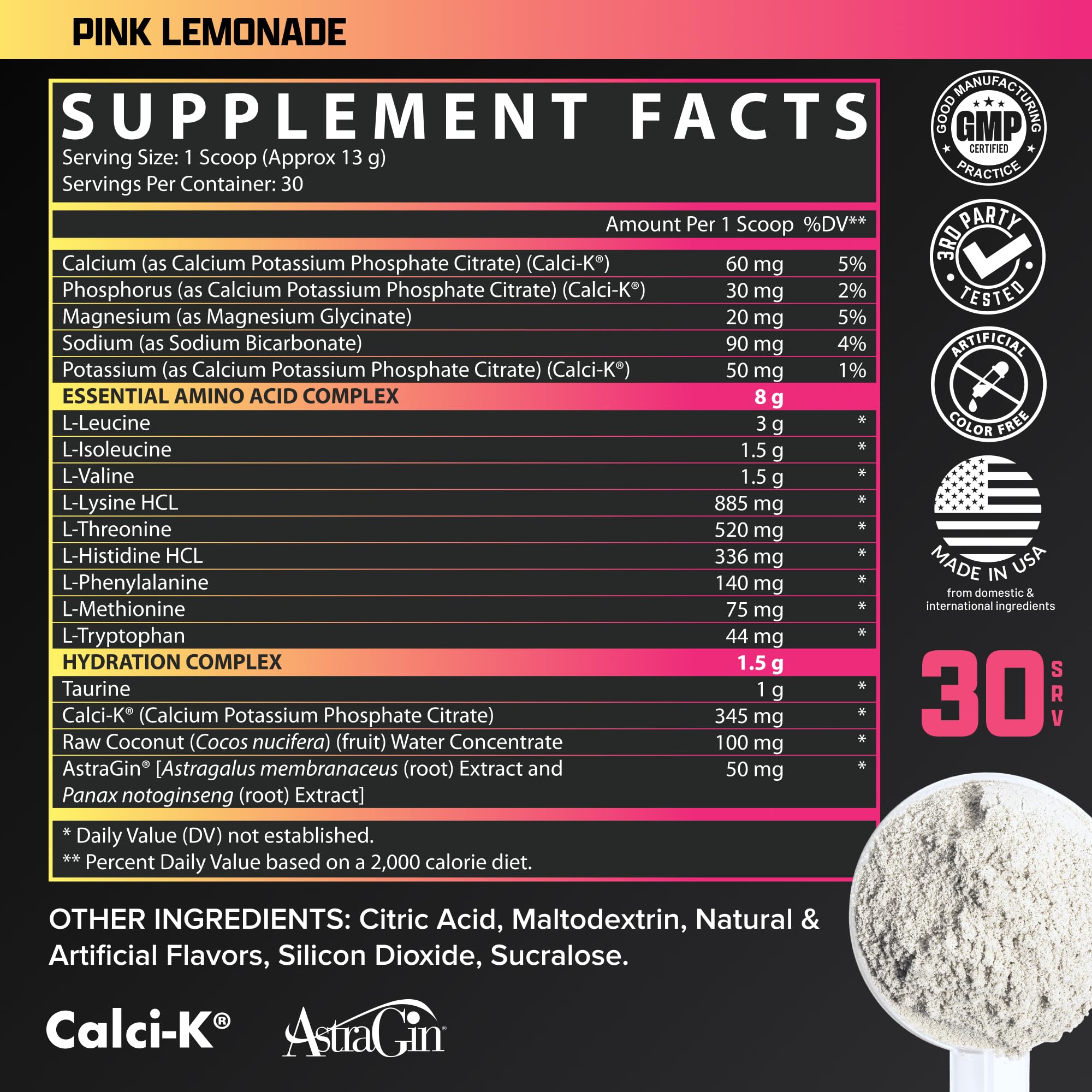 Nutrex EAA Hydration serving directions with water and shaker for easy post-workout mixing.