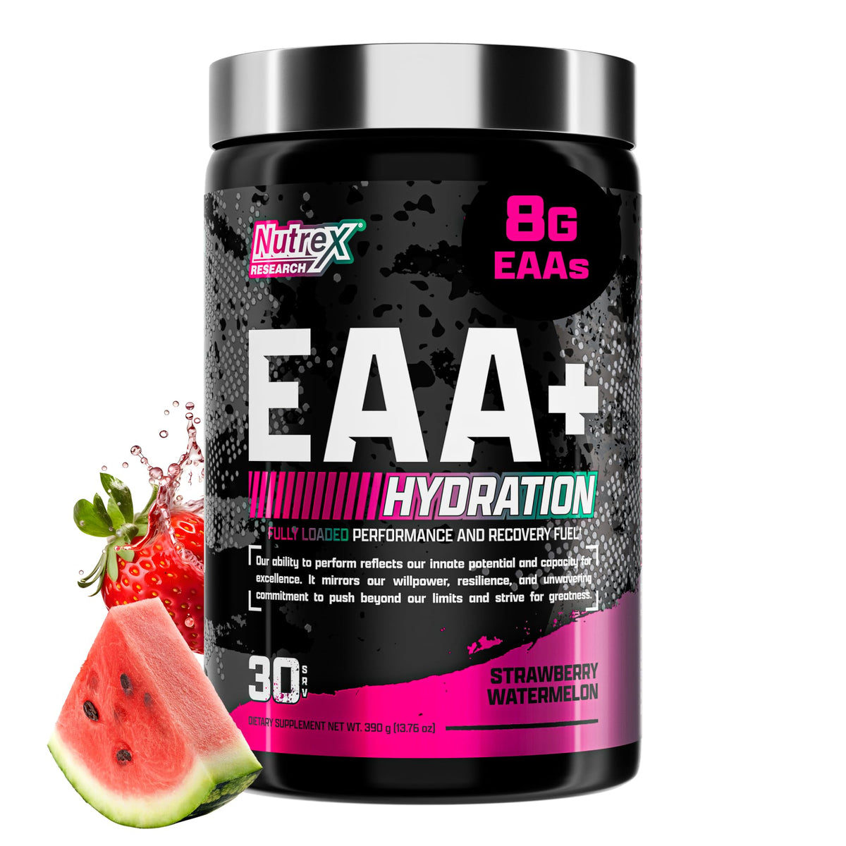 Nutrex Research EAA Hydration bottle in strawberry watermelon flavor supports workout hydration