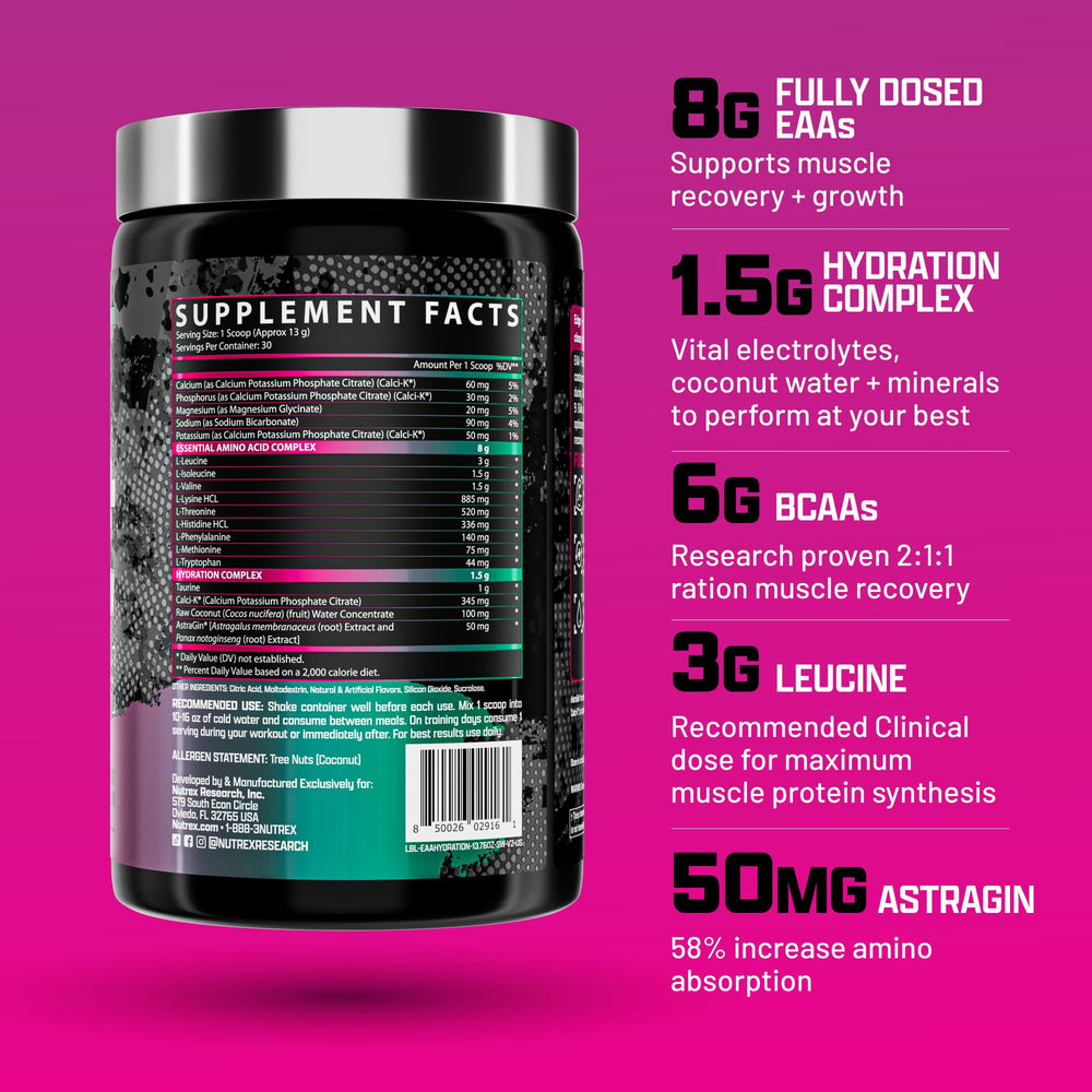 Nutrex Research EAA Hydration dissolves cleanly with zero sugar and zero calories