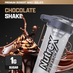 Nutrex IsoFit chocolate shake in glass shows rich flavor and smooth mix