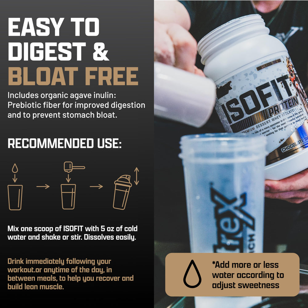 IsoFit label close-up emphasizes pure whey isolate and lean composition