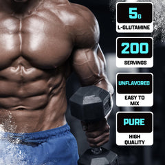 Nutrex Research L-Glutamine serving scoop displaying a 5 g dose for daily support.