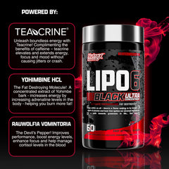 Nutrex Research Lipo-6 Black Ultra Concentrate capsules closeup highlighting potency