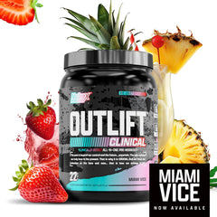 Nutrex Outlift Clinical glass with pineapple coconut mix showing refreshing flavor