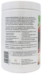 Nutri-Dyn Fruits and Greens serving glass showcases convenient nutrition boost.