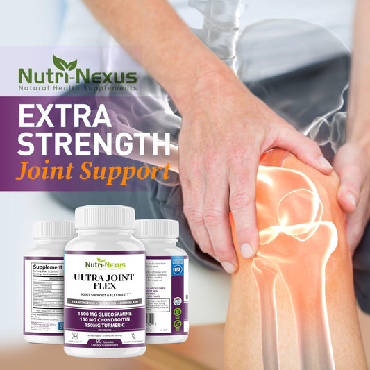 Nutri-Nexus glucosamine capsules closeup illustrating core ingredients for joint health support.