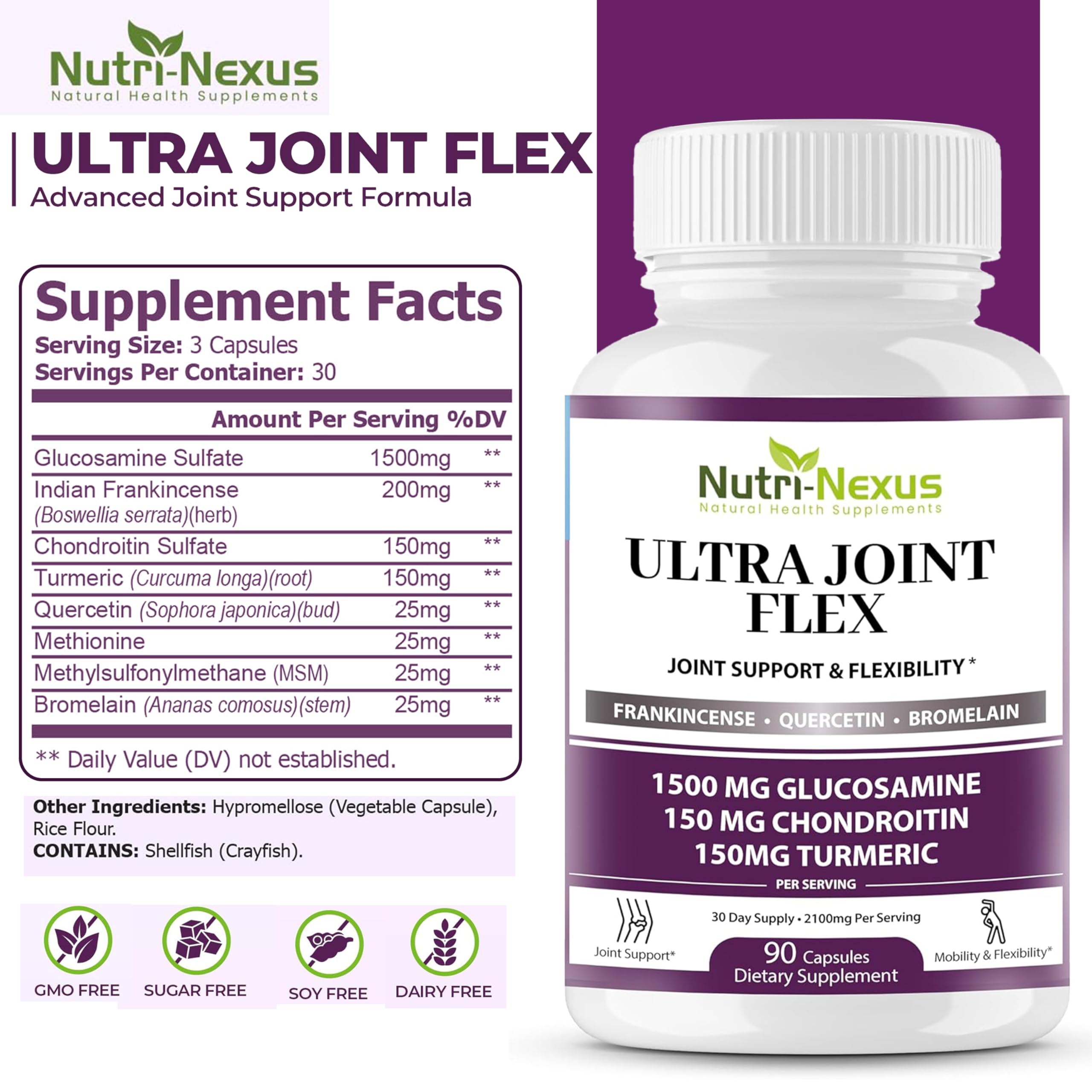Nutri-Nexus MSM turmeric boswellia capsules image suggests natural comfort and movement.