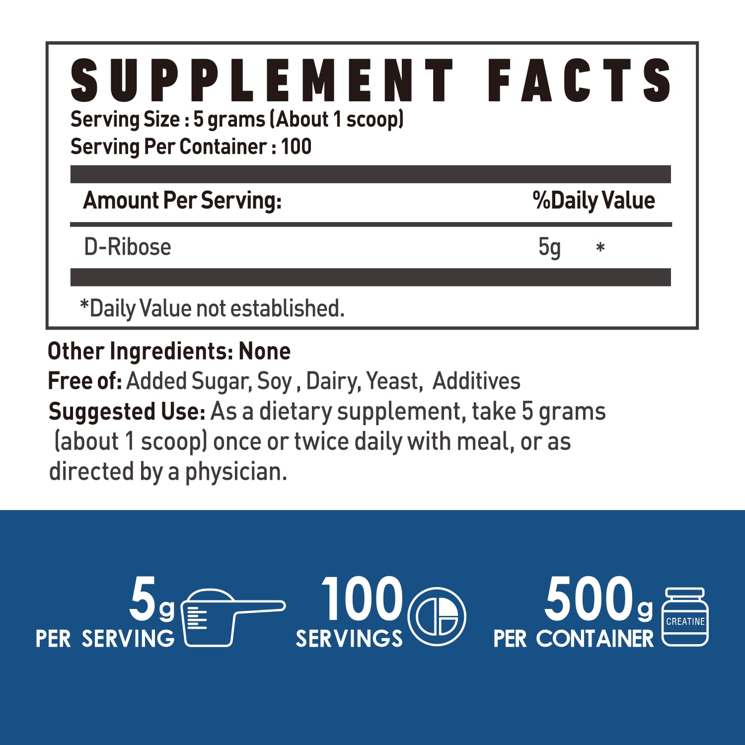 NUTRI POTENTIA D-Ribose powder scoop indicating convenient serving for workouts