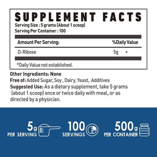 NUTRI POTENTIA D-Ribose powder scoop indicating convenient serving for workouts