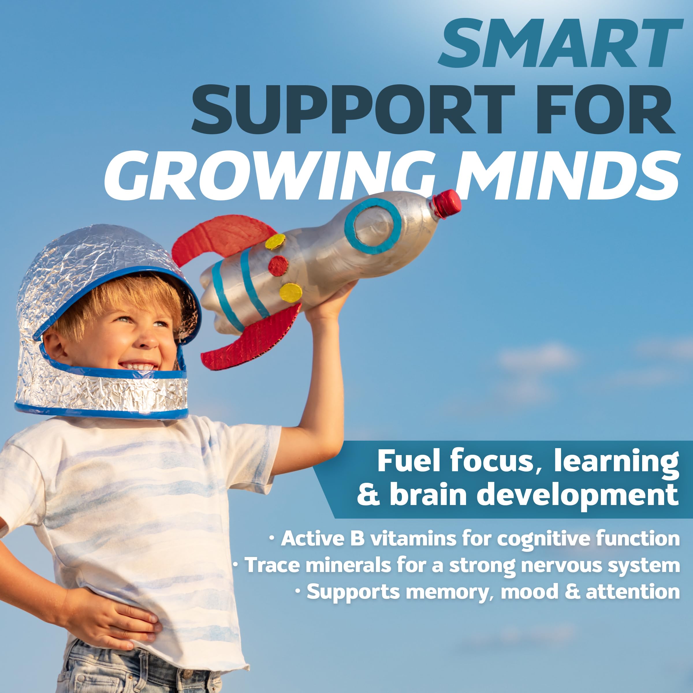Nutri-Spec Mighty-Mins child taking chewable vitamins after meal.