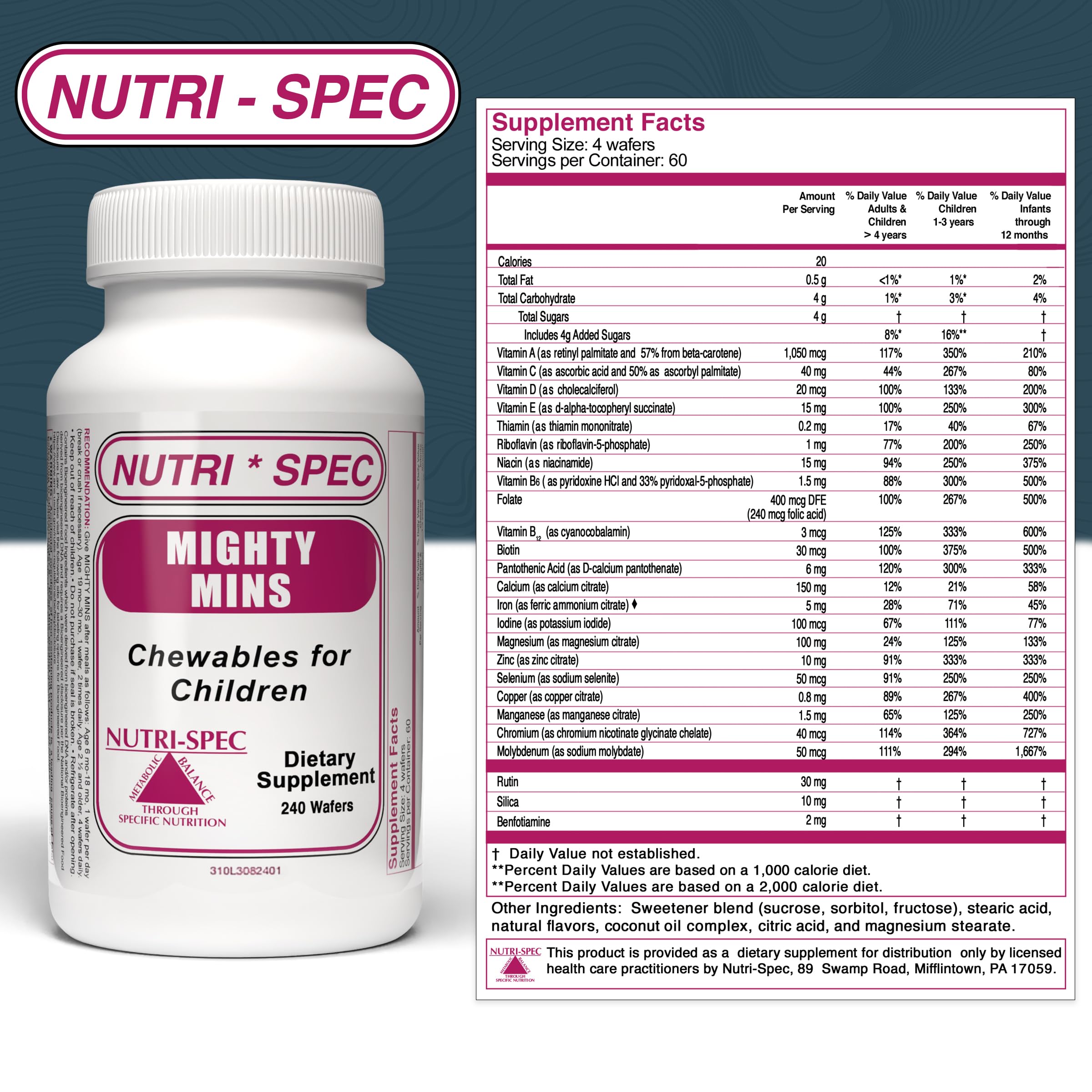 Nutri-Spec Mighty-Mins immunity benefits chart showing antioxidants.