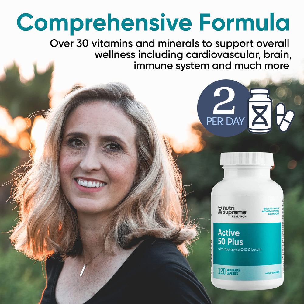 Nutri-Supreme Active 50 Plus vitamins tablet with over 30 nutrients for diversified support.
