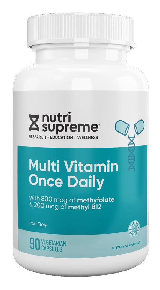 Nutri-Supreme Research multivitamin bottle on kitchen counter for daily immune support