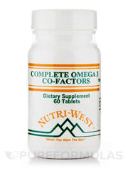 Nutri-West Complete Omega-3 Co-Factors bottle closed on table from a side angle