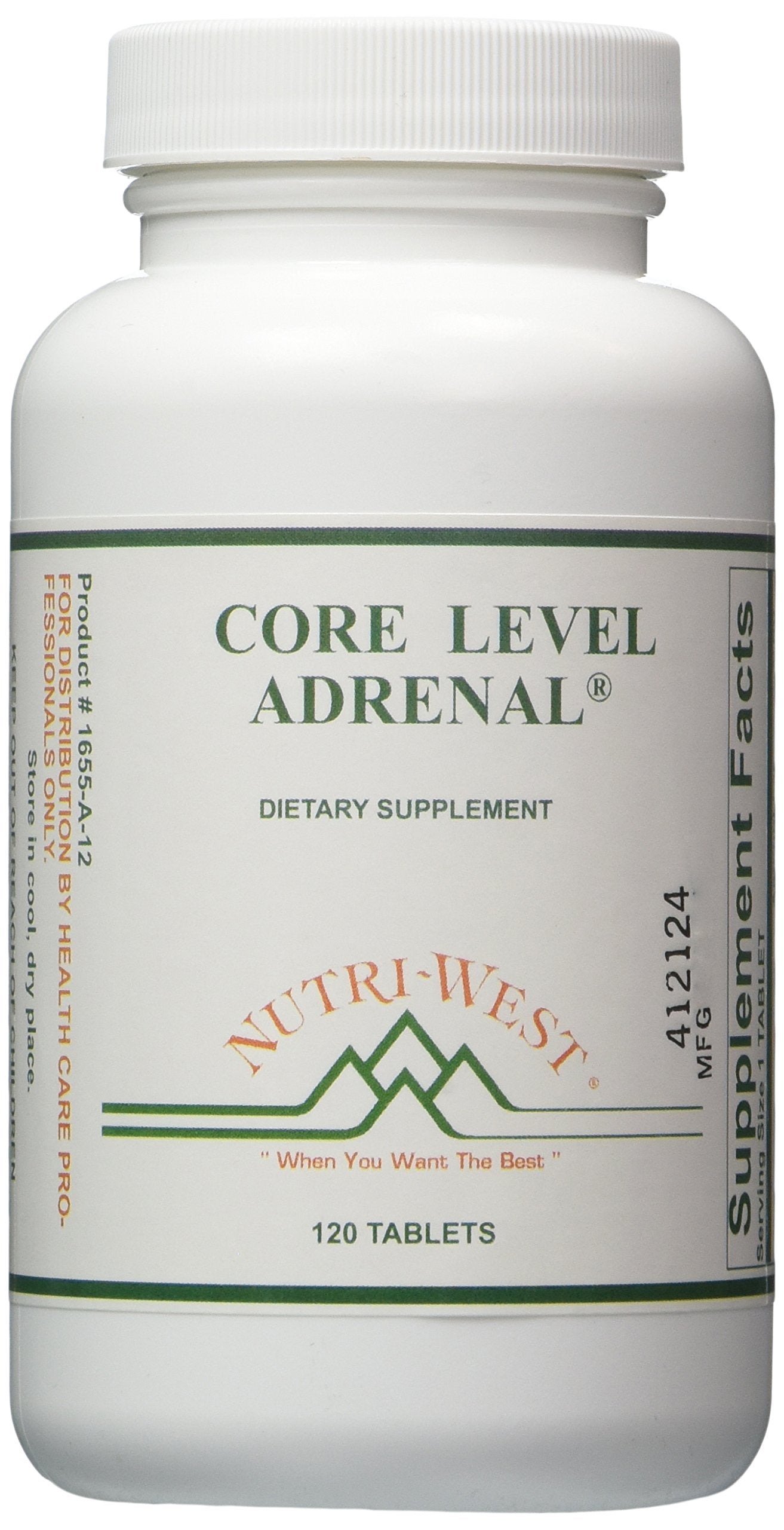 Nutri-West Core Level Adrenal bottle front view, energy-support branding.