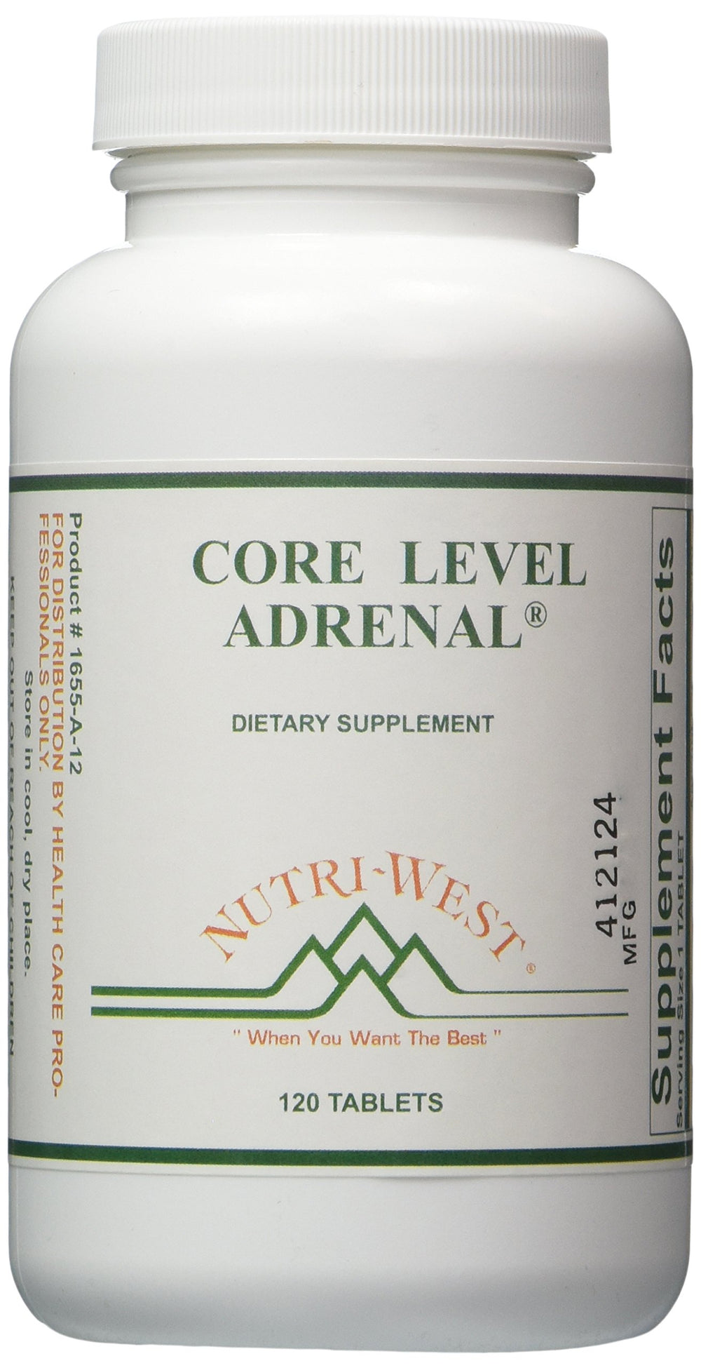 Nutri-West Core Level Adrenal bottle front view, energy-support branding.