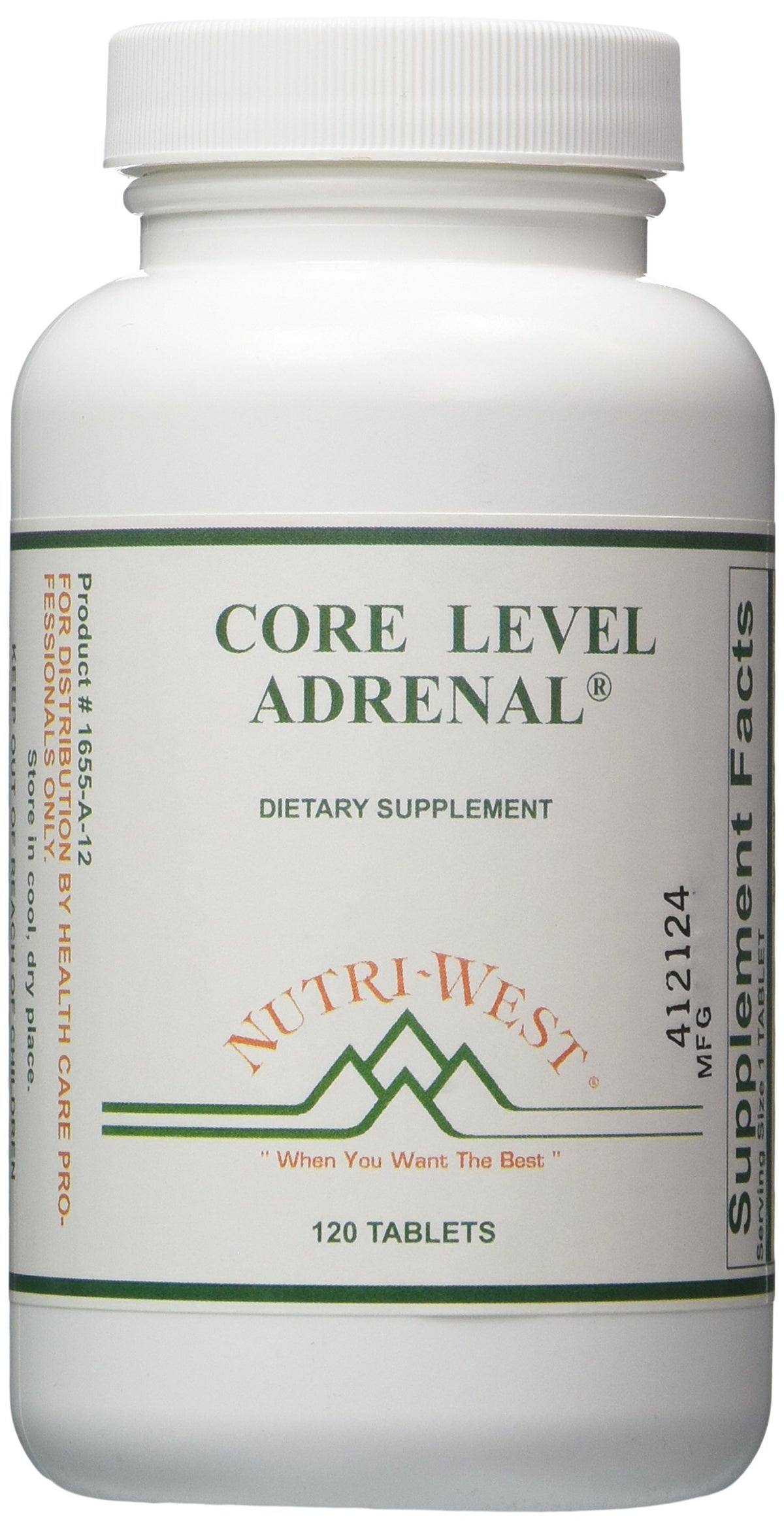 Nutri-West Core Level Adrenal bottle front view, energy-support branding.