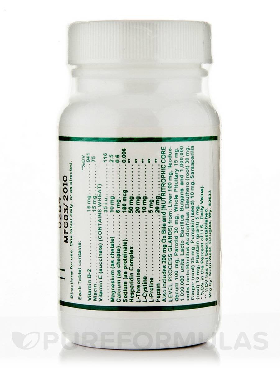 Nutri-West Core Level Bile ingredients panel showing key glandular components.