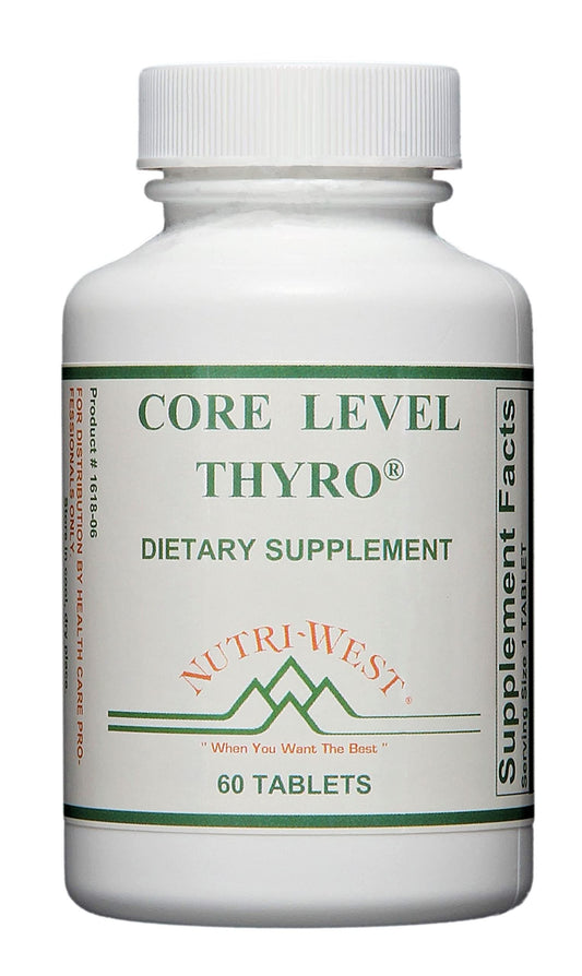 Nutri-West Core Level Thyro bottle showing thyroid-support supplement for daily wellness