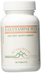 Nutri-West L-Glutamine Plus bottle front view for digestive support.