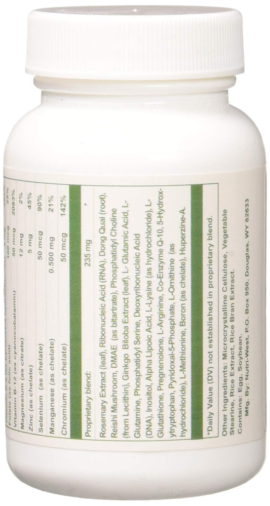 Nutri-West Total Brain 90 bottle front emphasizes easy dosing in a premium formula.