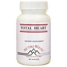 Nutri-West Total Heart tablets bottle; supports heart health routines and daily energy balance.