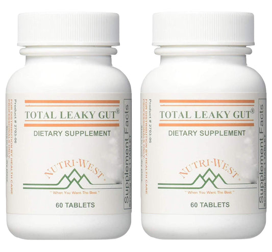 Nutri-West Total Leaky Gut 60 bottle front view, compact design for daily on-the-go use