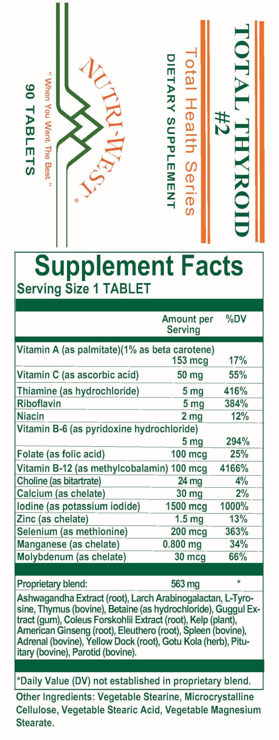 Nutri-West Total Thyroid 2 capsules close-up highlights easy daily dosing.