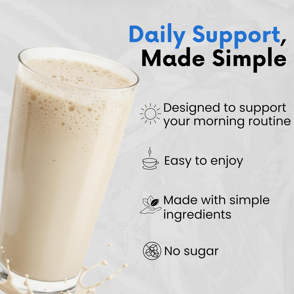 Nutri11 NutriBreakfast mix in glass highlights smooth, creamy texture.