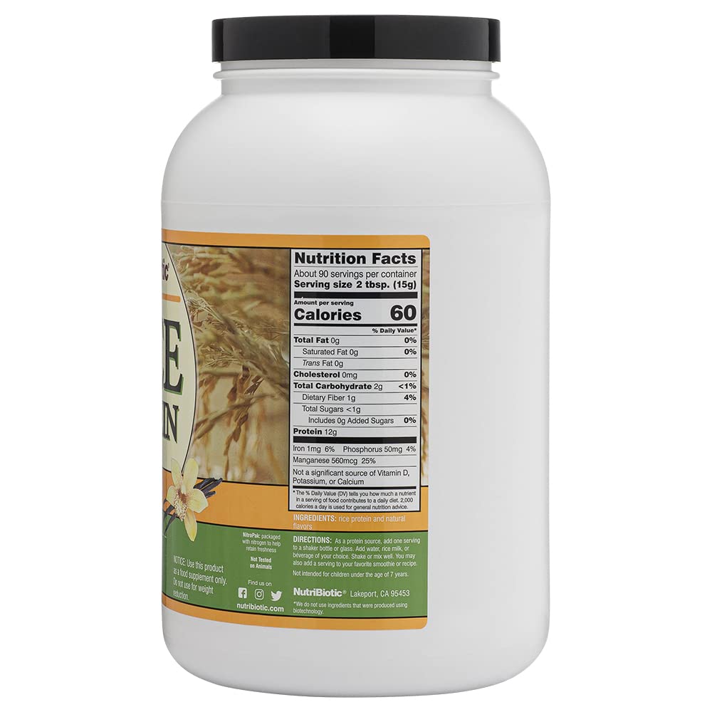 NutriBiotic Vanilla Rice Protein powder poured into a glass for keto-friendly hydration