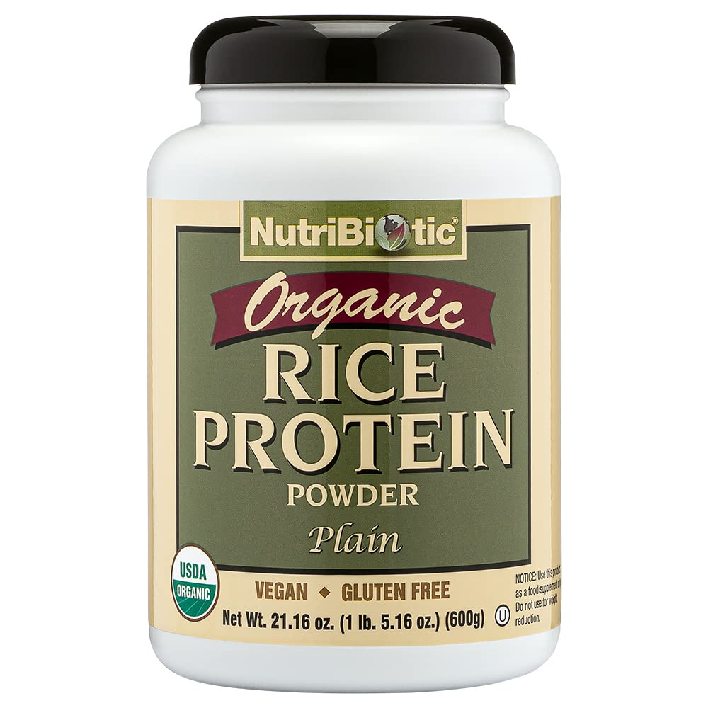 NutriBiotic Organic Plain Rice Protein bottle highlighting purity for vegan nutrition