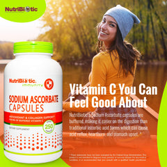 NutriBiotic Sodium Ascorbate Capsules label detail emphasizes non-acidic formula.