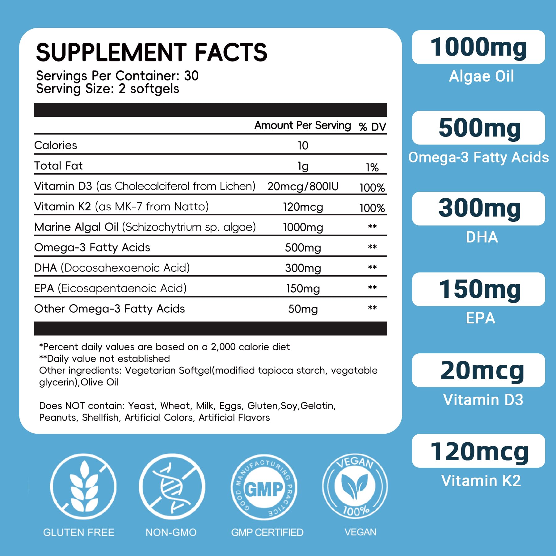 Nutribota algae-origin label on the bottle emphasizing purity.