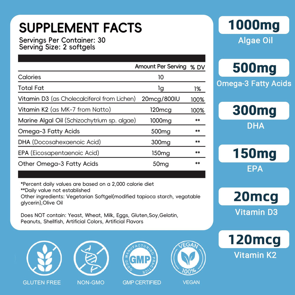 Nutribota algae-origin label on the bottle emphasizing purity.