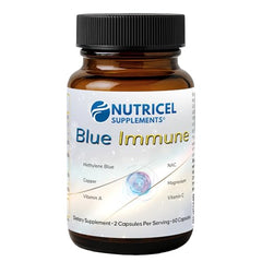 Closeup of Nutricel Blue Immune capsules showing consistent dosing.