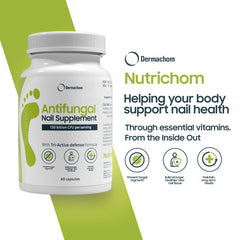 Nutrichom capsules arranged to illustrate easy daily intake for nail health.