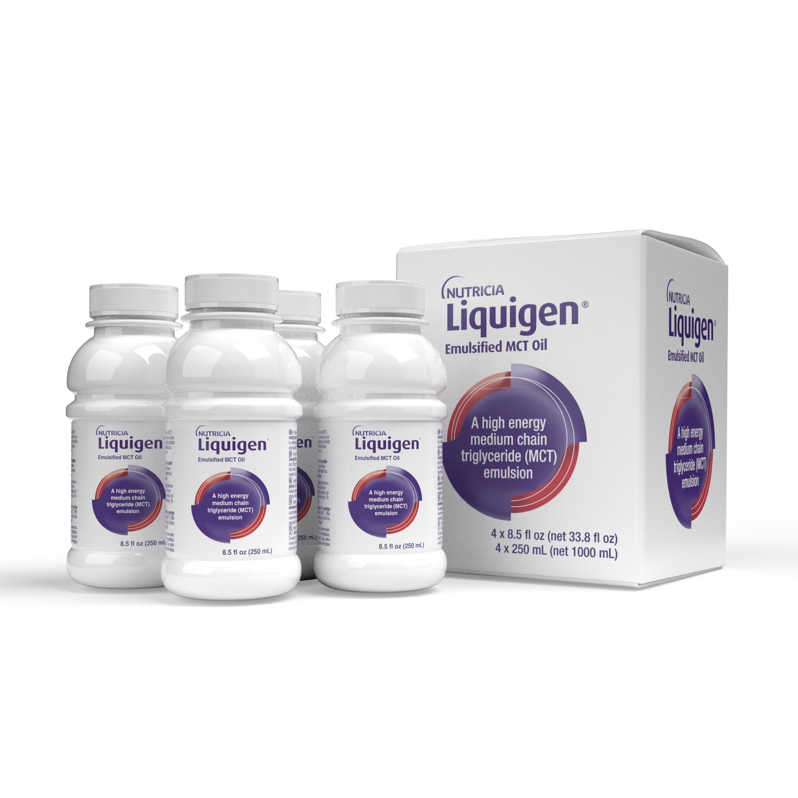 Nutricia Liquigen emulsified MCT oil bottle ready for blending into beverages