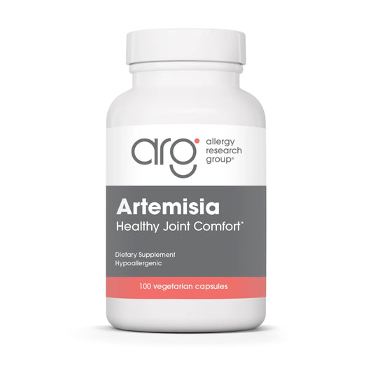 Nutricology Artemisia bottle with label showing organic wormwood extract in vegetarian capsules for daily wellness.