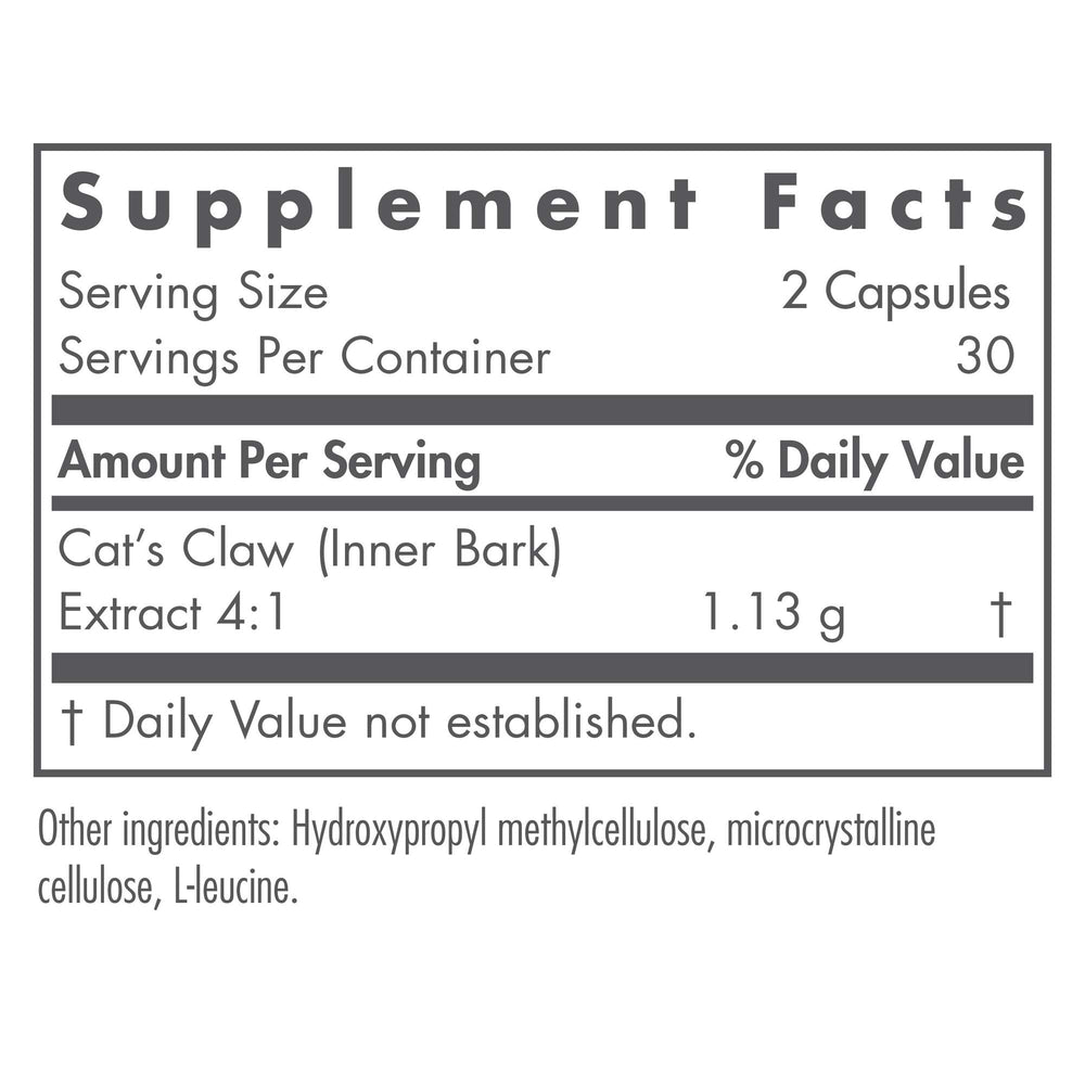 Nutricology Cats Claw inner bark extract capsules ready to take with meals