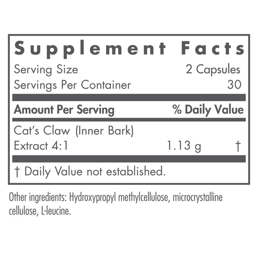 Nutricology Cats Claw inner bark extract capsules ready to take with meals