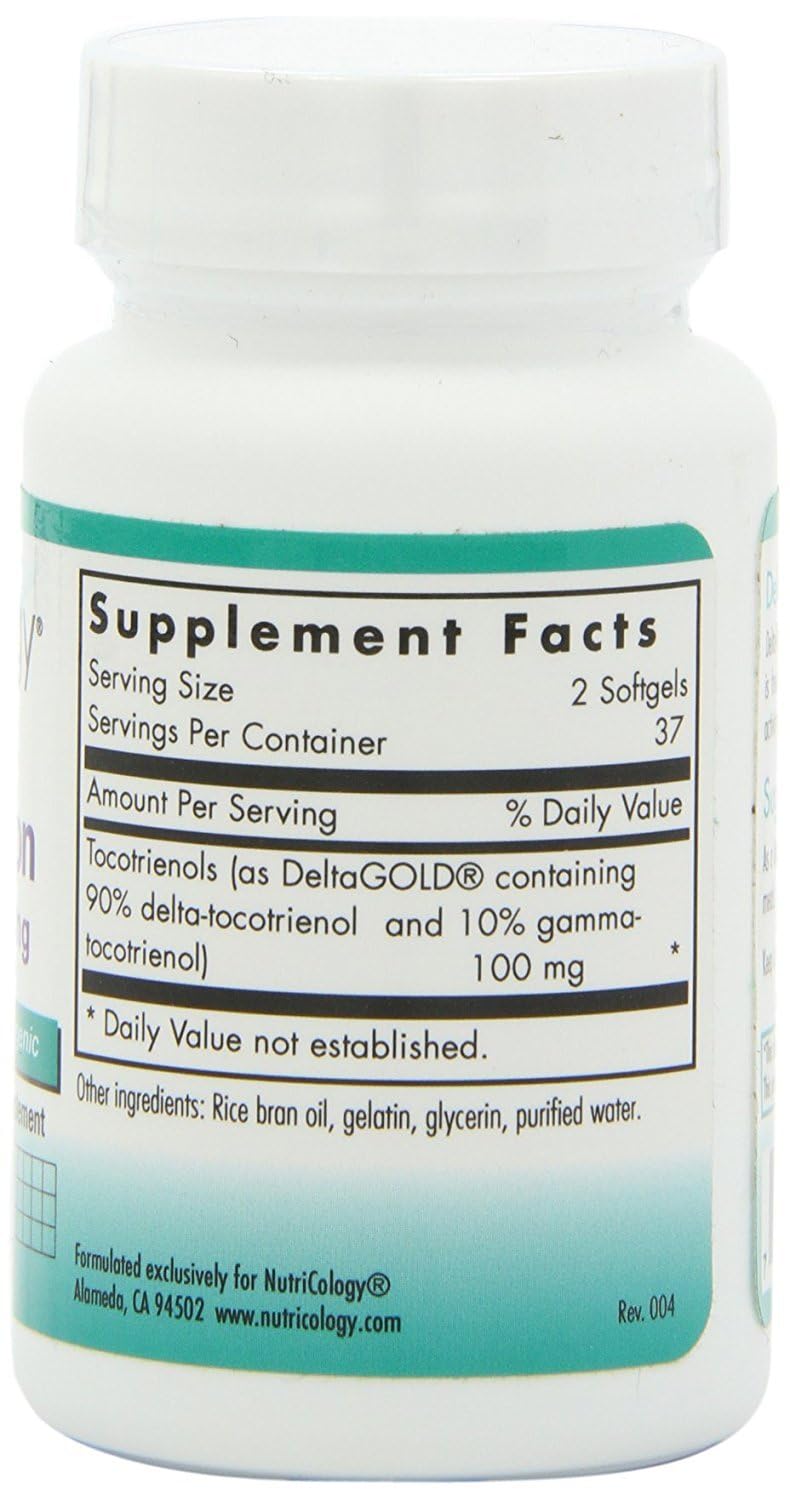 NutriCology Delta-Fraction Tocotrienols label closeup showing purity and ingredients