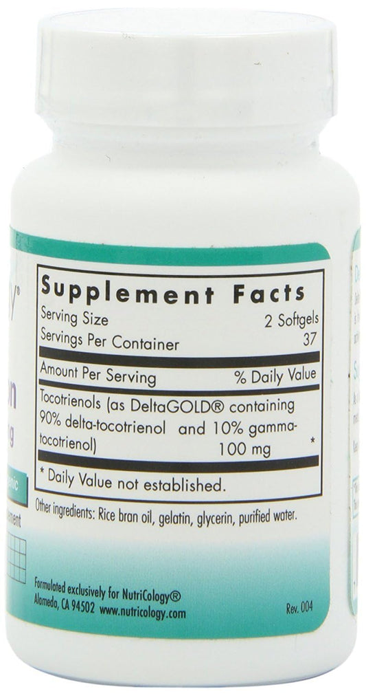 NutriCology Delta-Fraction Tocotrienols label closeup showing purity and ingredients