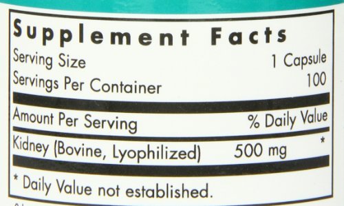 Nutricology freeze-dried kidney capsules closeup showing concentrated kidney tissue