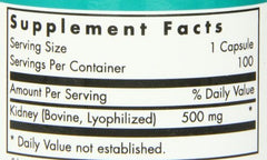 Nutricology freeze-dried kidney capsules closeup showing concentrated kidney tissue