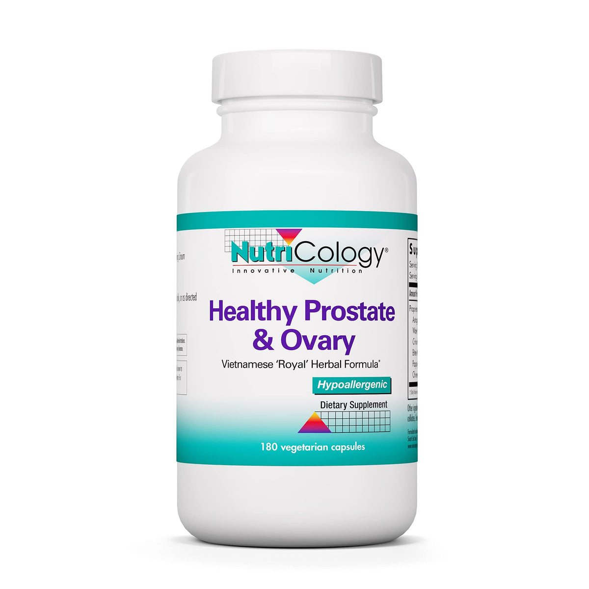 Nutricology Healthy Prostate and Ovary bottle with easy-to-swallow capsules for reproductive health support.