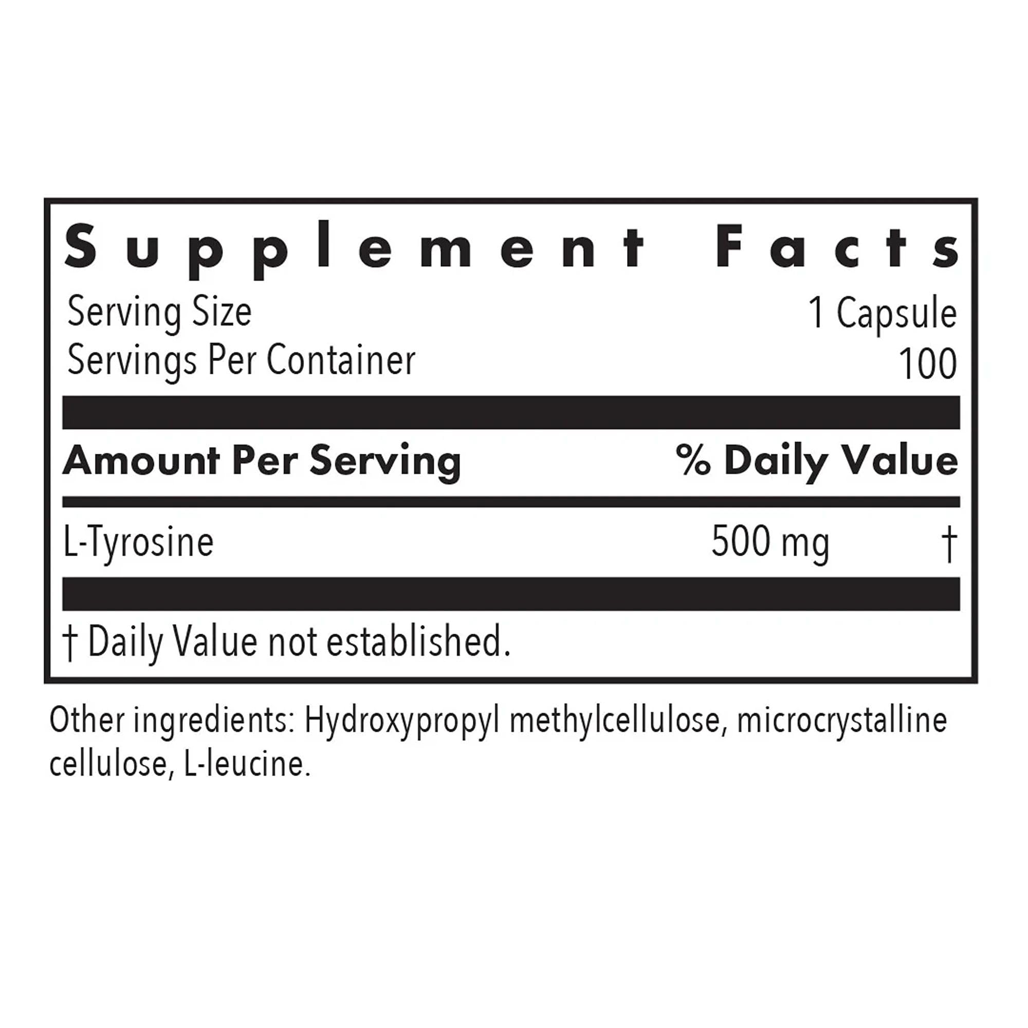 Nutricology L-Tyrosine capsules closeup for easy daily use.