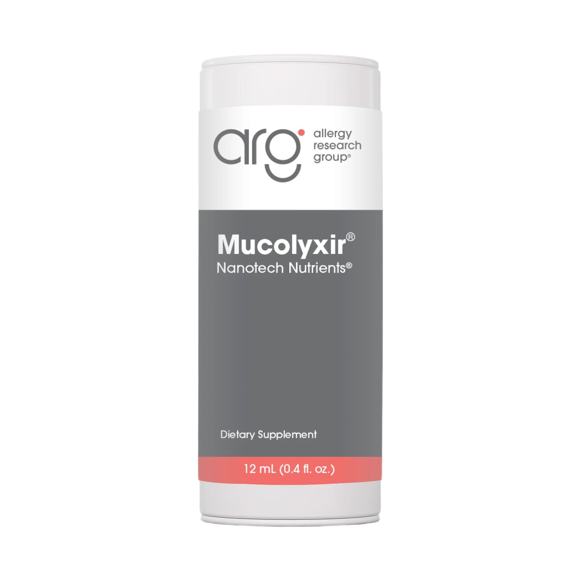 Nutricology Mucolyxir bottle front for easy, on-the-go dosing.