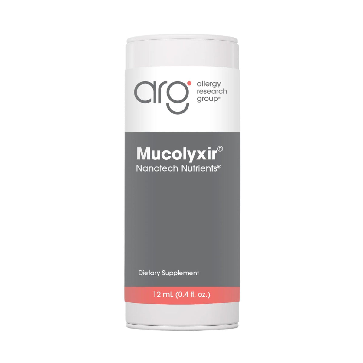Nutricology Mucolyxir bottle front for easy, on-the-go dosing.